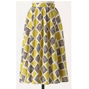 Anthropologie Edme & Esyllte Shifting Buttons Skirt A-Line Midi Green Size 6